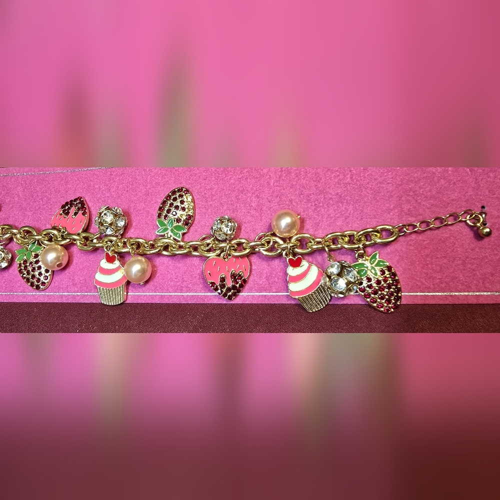 Strawberry Cupcake Hearts Bracelet Golden